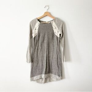 Gray Long Sleeve Dress with Patterned Accents